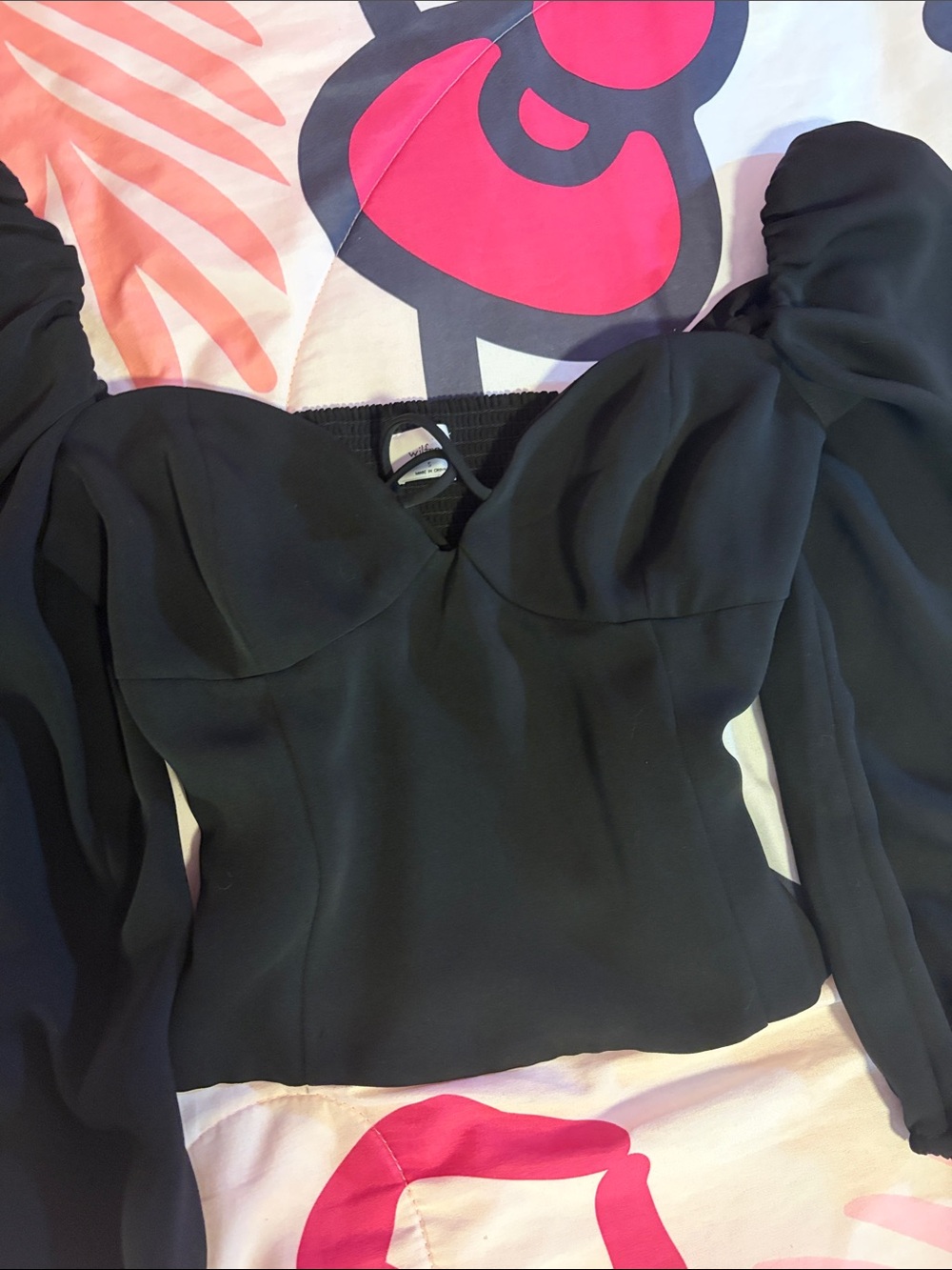 Aritzia Black Puff-Sleeve Sweetheart Long Sleeve Top
